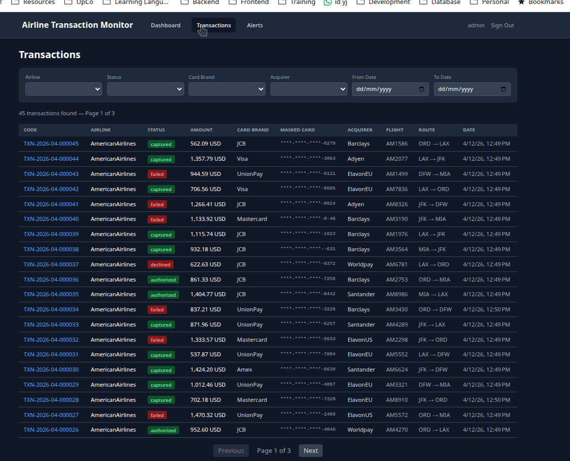Airline Transaction Monitor